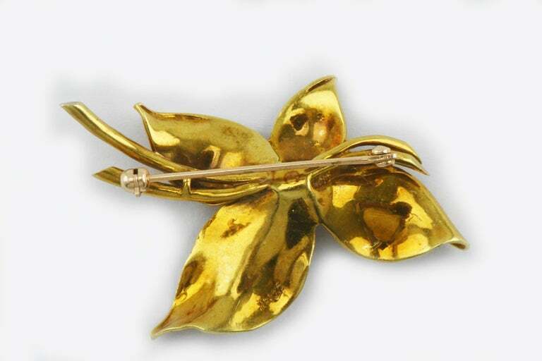 Vintage Honora 18 Karat Gold Sapphire and Diamond Lily Brooch