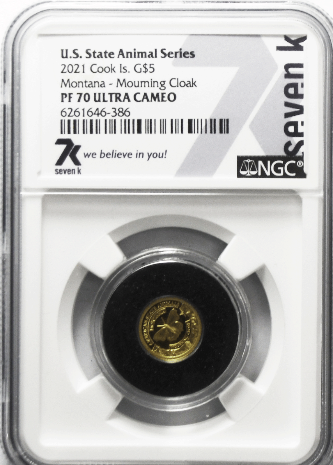 2021 $5 Cook Is Gold .5g Animal Series 7k NGC PF70 UC Montana Mourning Cloak