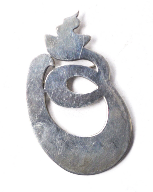Sterling Silver Symmetry Abstract Squiggle Brooch Pin 48mm x 32mm