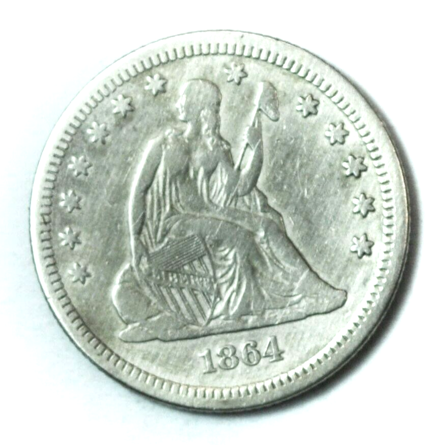 1864 25c Seated Liberty Silver Quarter Dollar Twenty Five Cents VF Civil War