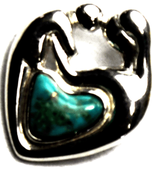 Sterling Silver Turquoise Mother Child Heart Pendant 21mm  x 17mm