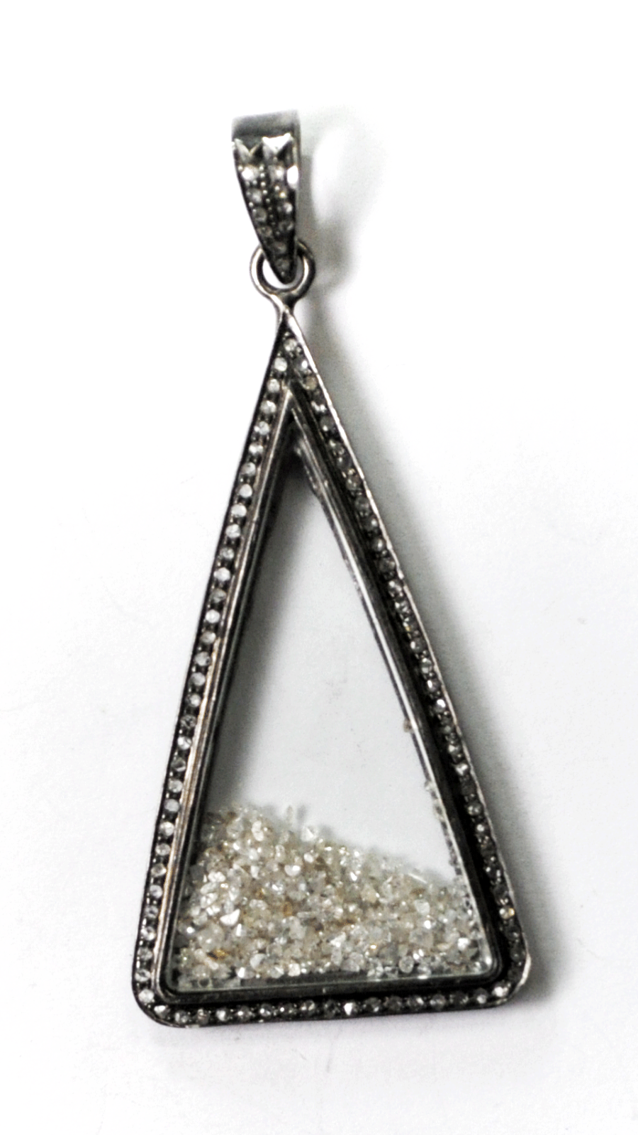 Sterling Silver Diamond Bezel Bale & Floating Triangle Pendant 27mm 2-1/2"