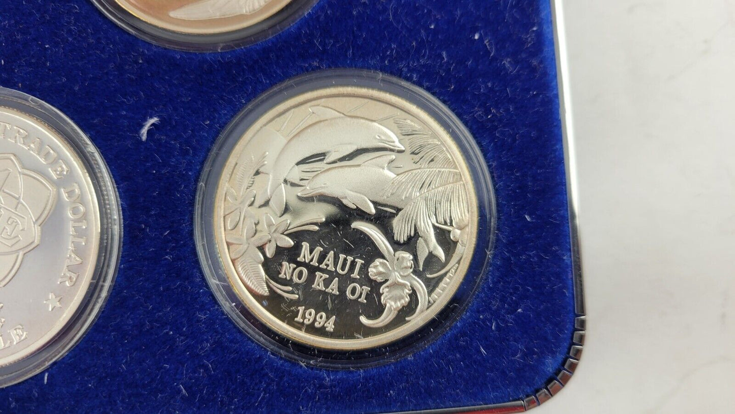 1992-1996 Proof Maui Trade Dollars  .999 1oz. Fine Silver 5pc Collectors Edition