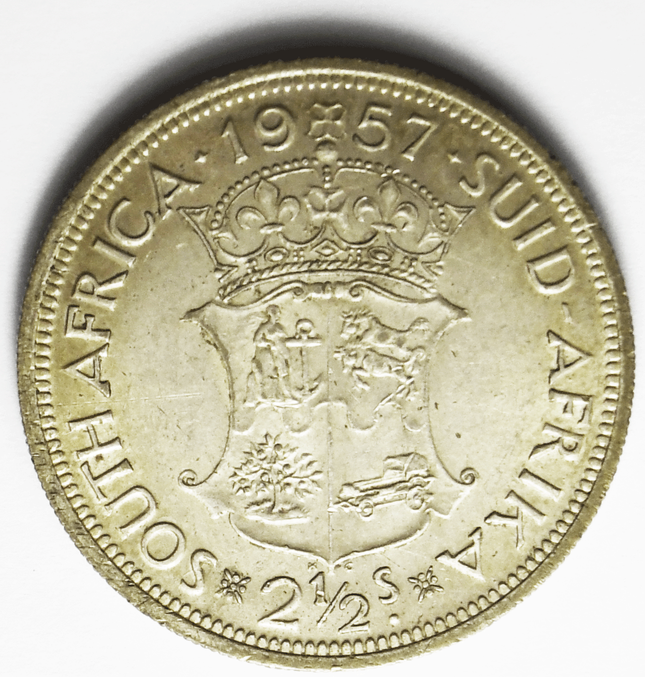 1957 South Africa 2-1/2 Shillings Silver Coin KM# 51