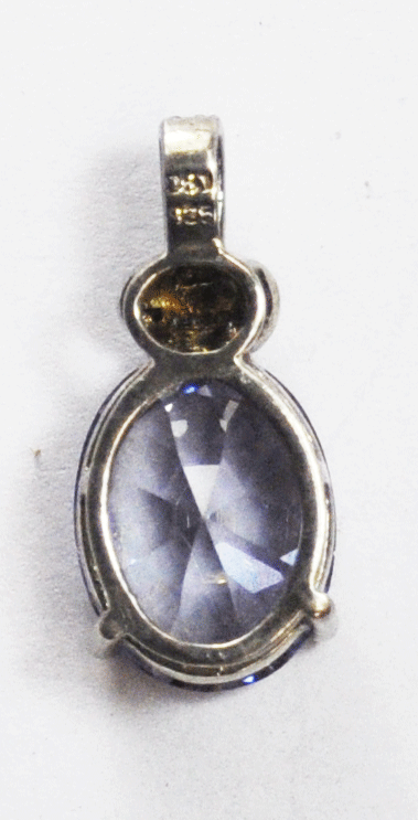 Sterling Silver DBJ Oval Purple CZ Marcasite 28mm x 13mm Pendant 4mm Bale