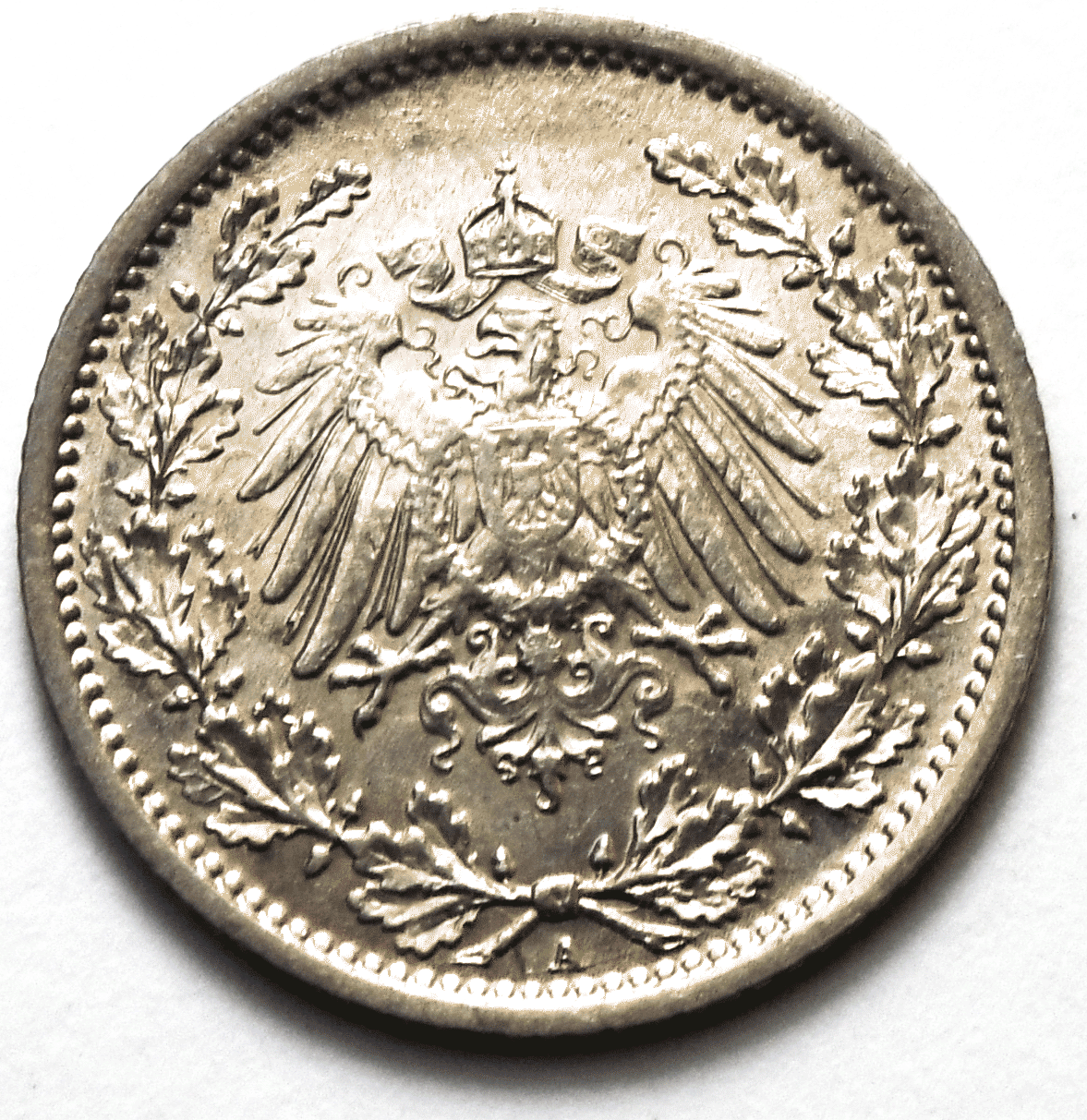 1916 A Germany Empire Silver Half 1/2 Mark Coin KM#17 AU