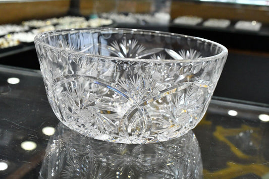 Hand Cut Crystal Ice Bowl 7" x 3" Czech Bohemian Flower Star Styling Heavy