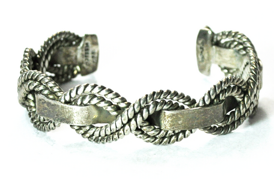 Sterling Silver TE-51 Mexico Bar Thru Weave Cuff Bracelet 17mm 7" Wrist 42g
