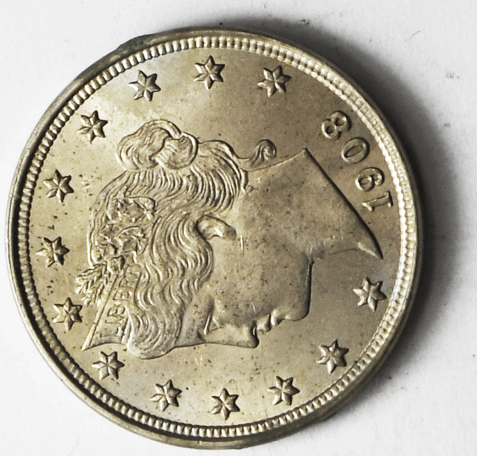 1908 5c V Liberty Nickel Five Cents Rare US Philadelphia Uncirculated