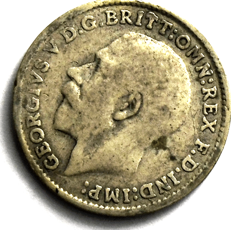 1917 Great Britain 3 Three Pence Silver Coin KM# 813