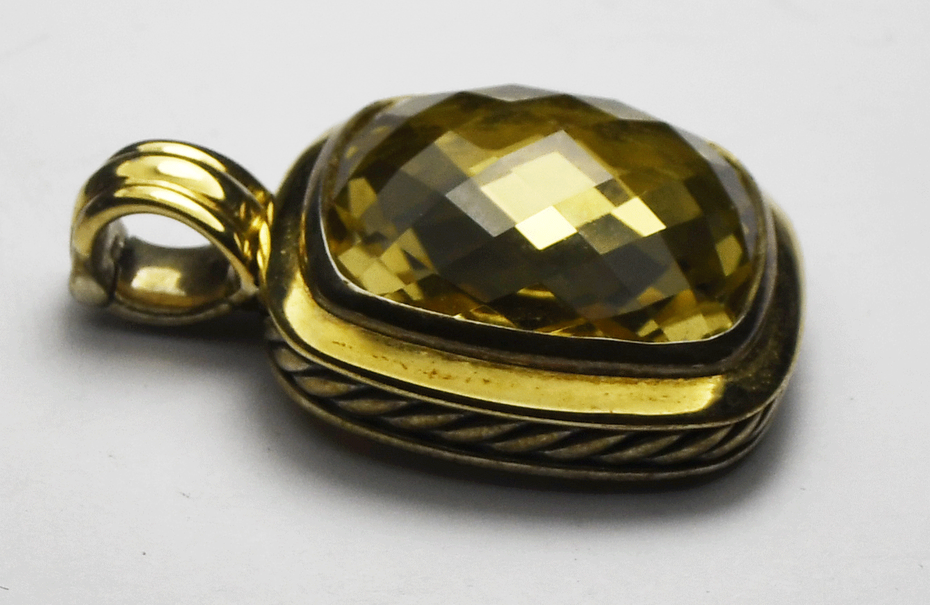 Sterling Silver & 18k David Yurman 34x25mm Square Pendant w Box