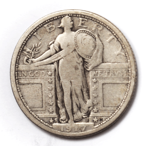 1917 S 25c Standing Liberty Silver Quarter Type ! Struck Thru Error Reverse