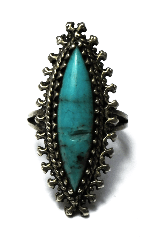 Sterling Silver Vintage Turquoise Spiked Edge Ring 35mm Size 6-1/2