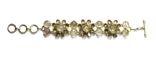 Sterling Silver Rutilated Quartz Flower Cluster Toggle Bracelet 28mm 8-1/2"
