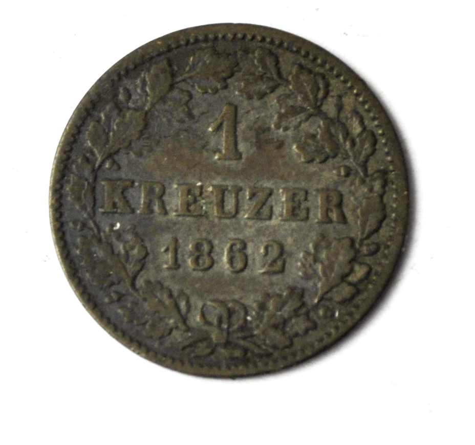 1862 German States Württemberg Silver One Kreuzer Coin Rare Low Mintage KM# 600