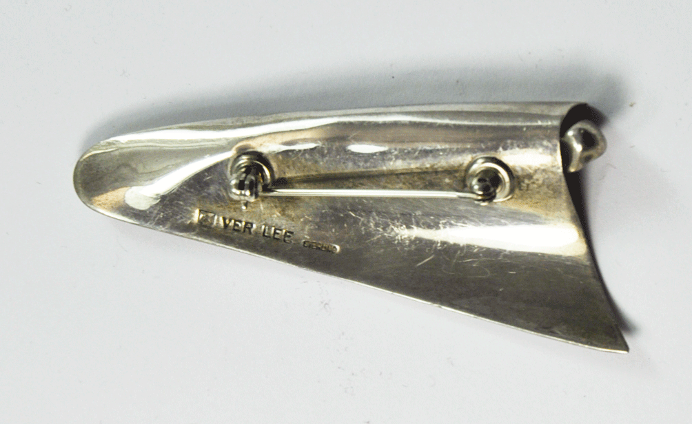 Ver Lee Brutalist Taco Sterling Silver Brooch Pin 29mm 2.75" Heavy