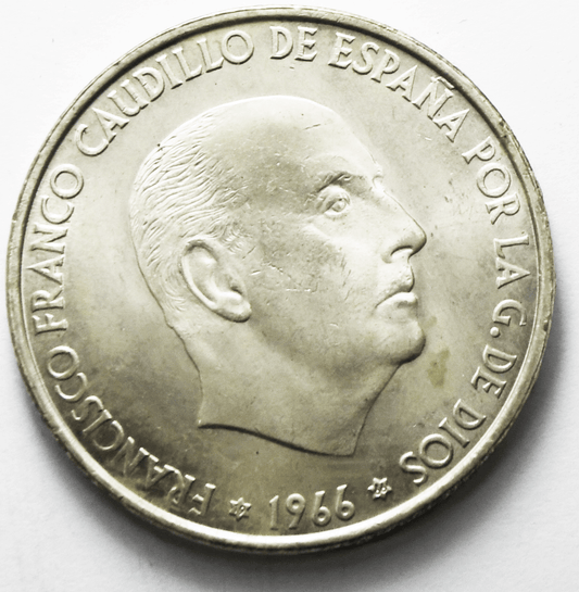 1966 (66) Spain 100 One Hundred Pesetas Silver Coin KM# 797 Uncirculated