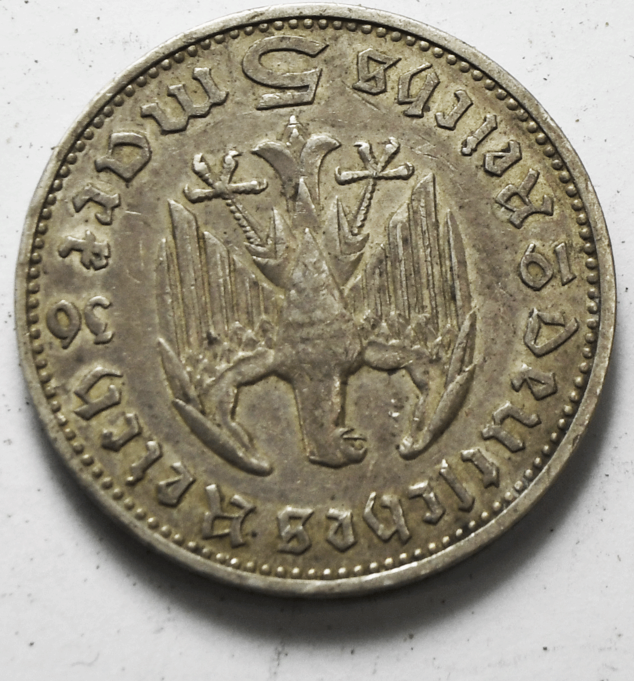 1936 J Germany Third Reich 5 Five Reichsmark Silver Coin KM# 86