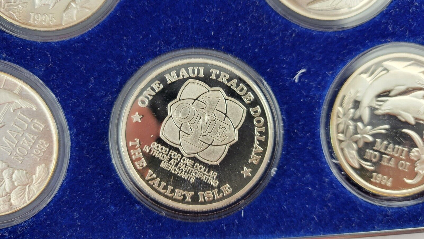 1992-1996 Proof Maui Trade Dollars  .999 1oz. Fine Silver 5pc Collectors Edition