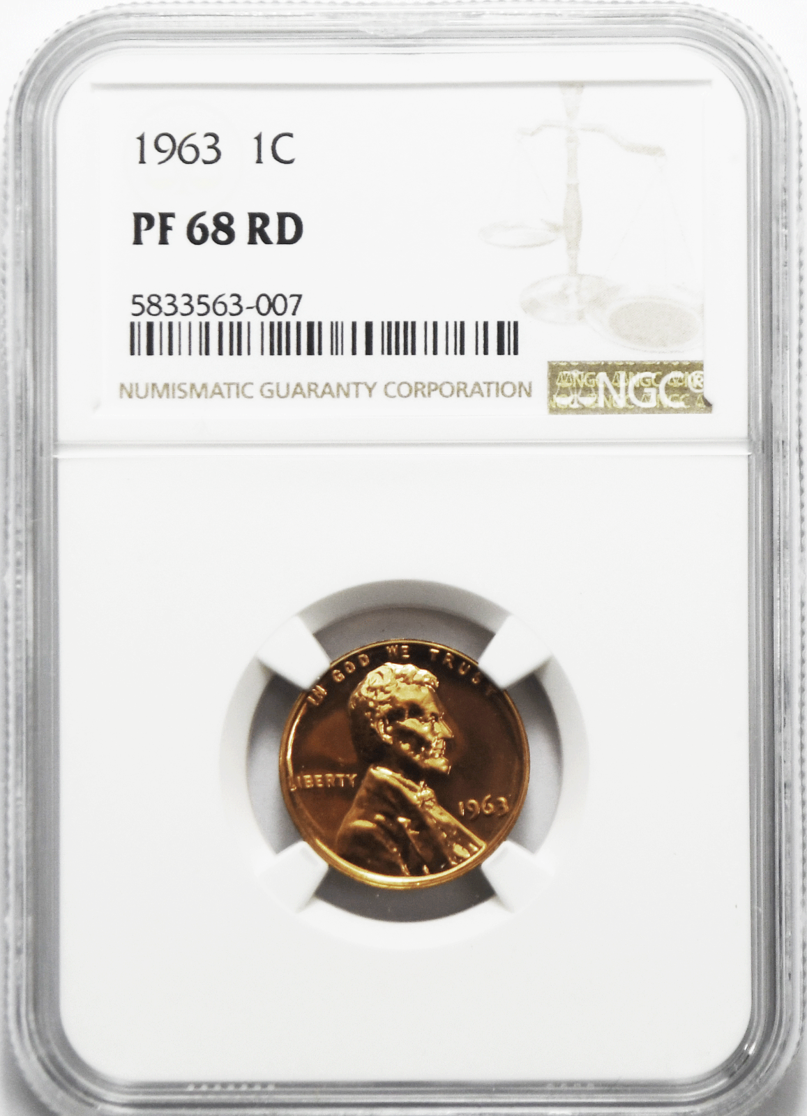 1963 1c Proof Lincoln Memorial Cent One Penny NGC PF68 RD Gem Uncirculated
