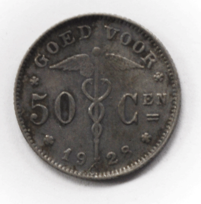 1928 Belgium 50 Fifty Centimes KM# 88