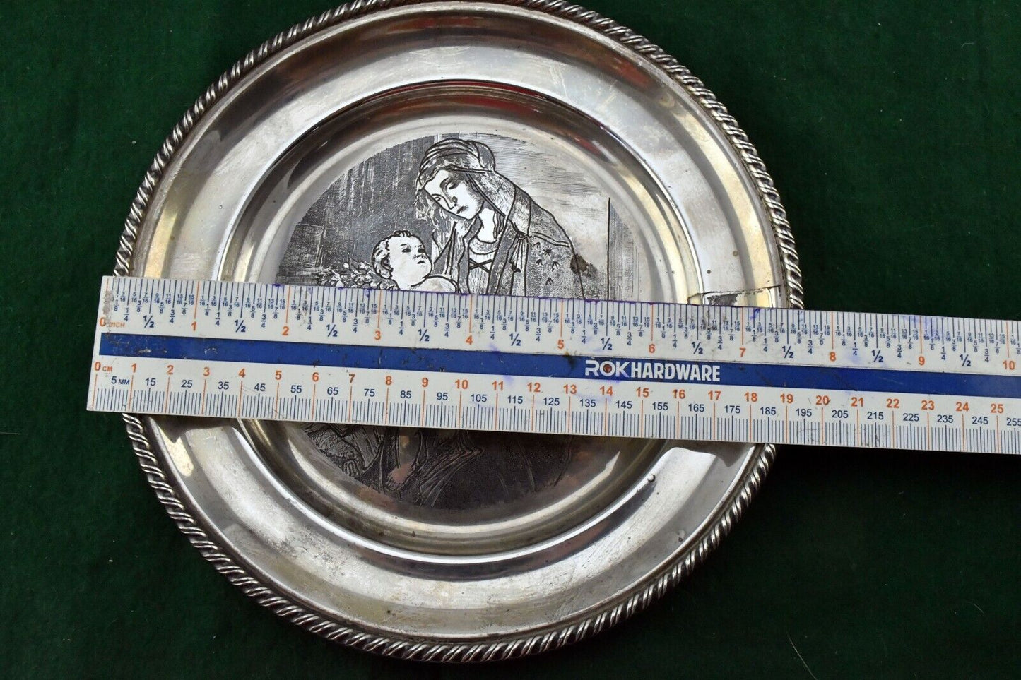 1972 Veneto Flair Italy 7 3/4" Sterling Silver Mother Mary & Child Plate 7.4oz