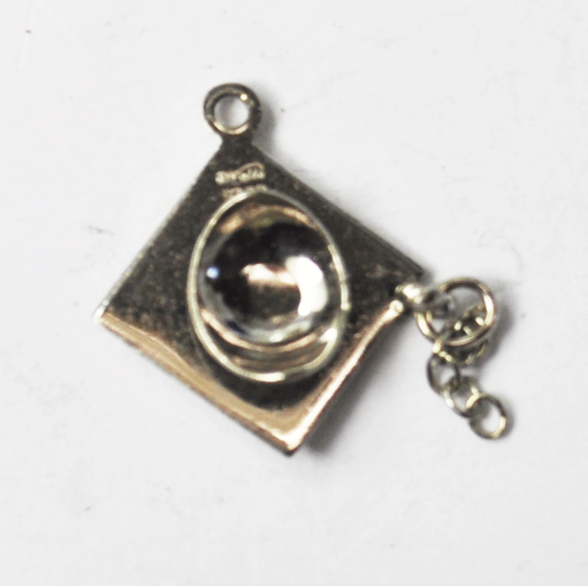 Sterling Silver Wells Graduation Hat Square Academic Charm 17mm