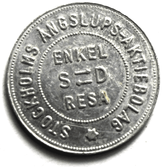 Stockholms Ångslups Aktiebolag Enkel S-D Resa Sweden Token Aluminum 23mm