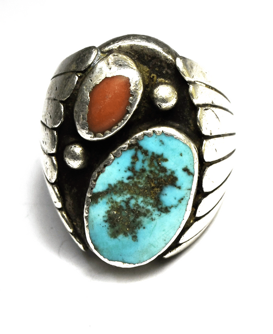 Sterling Silver Turquoise Coral Ring 32mm Size 11     41g
