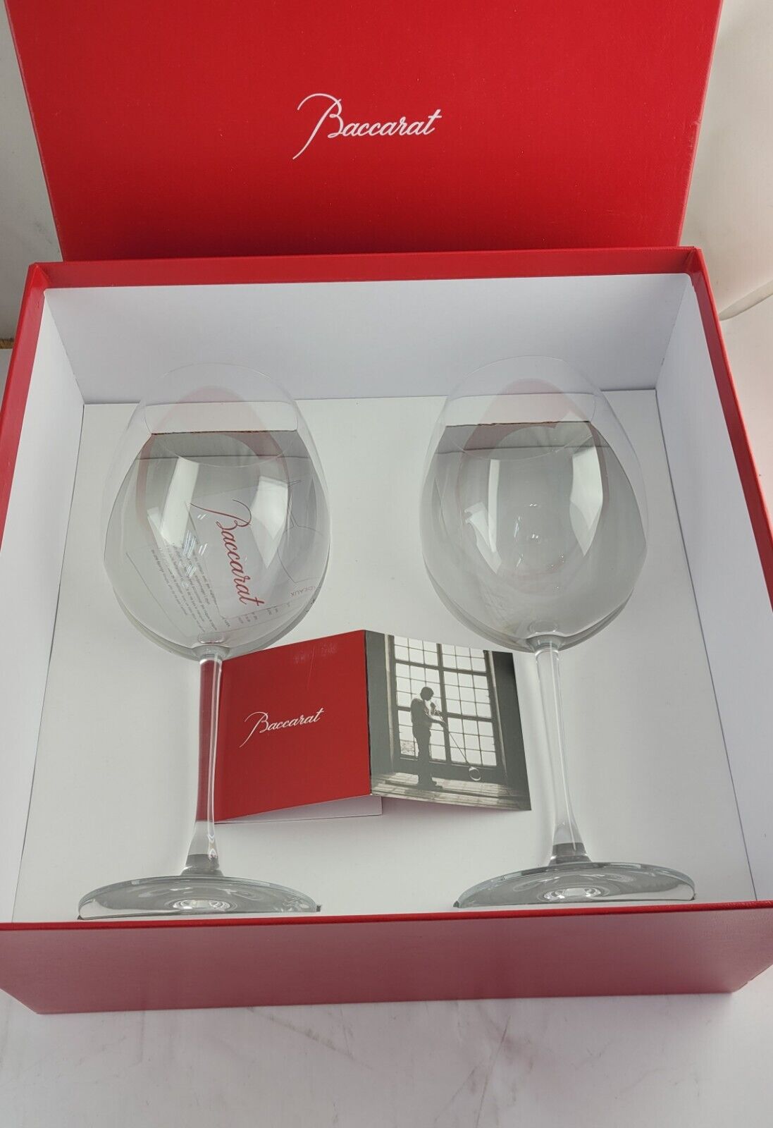 Baccarat Crystal 9 5/8" tall Grand Bordeaux Wine Glasses Set of 2 signed Boxed
