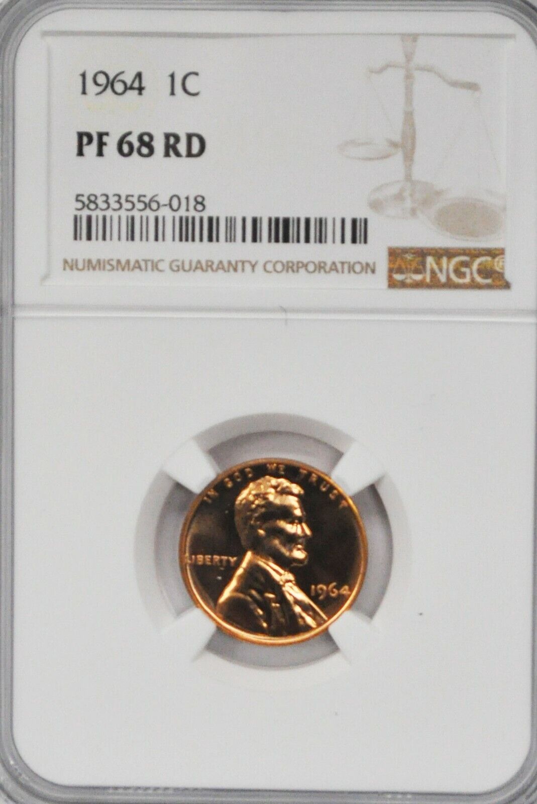 1964 1c Proof Lincoln Memorial Cent One Penny NGC PF68 RD