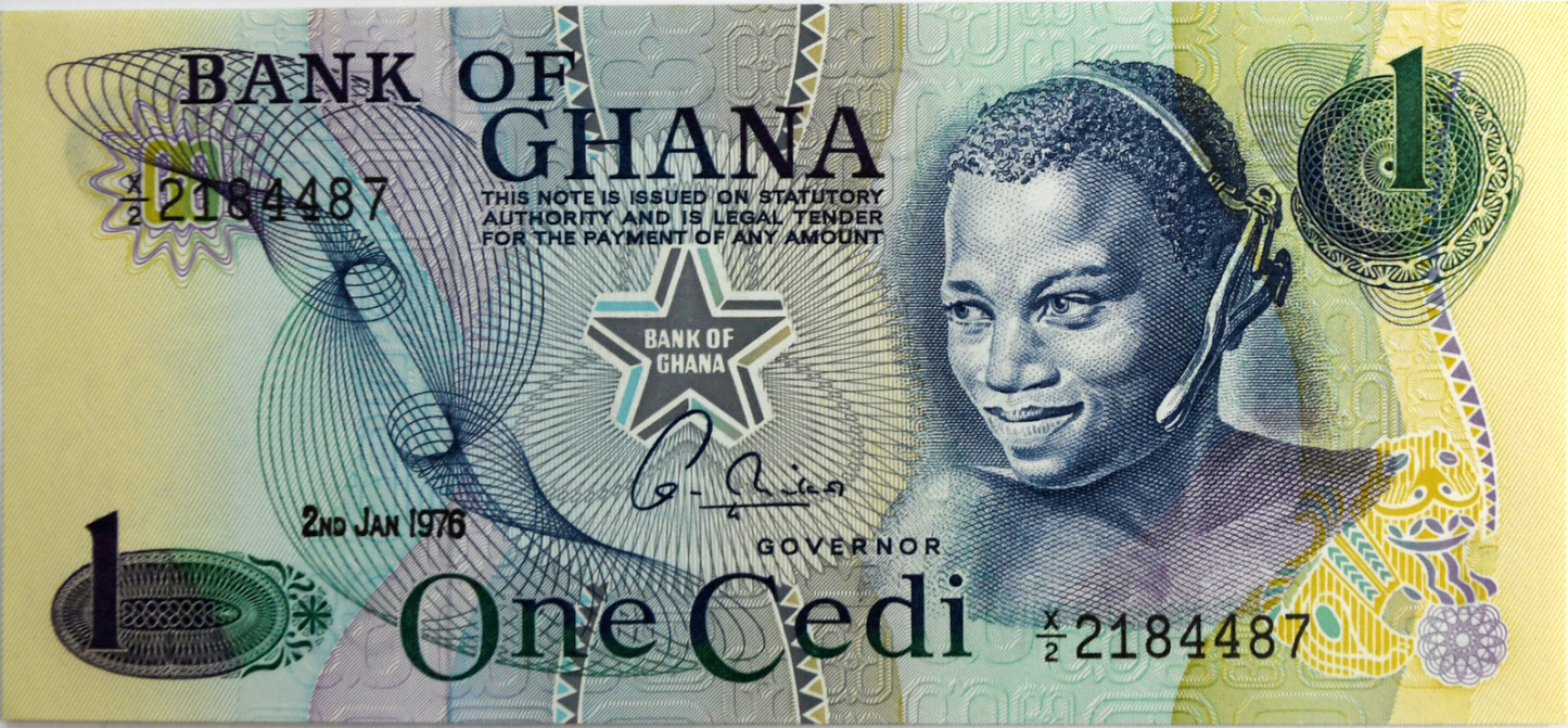 1976 Bank of Ghana One 1 Cedi Banknote Uncirculated Currency X/2 2184487