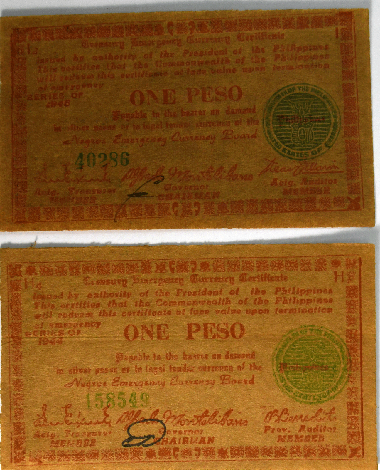 1944 Philippines One Peso Emergency Currency Certificate AU & Unc