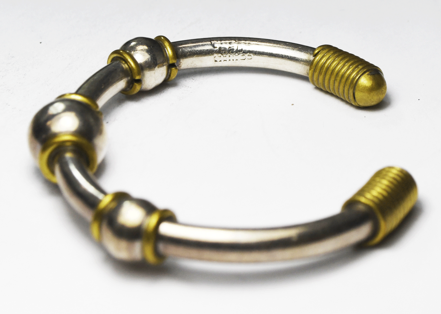 Sterling Silver & Brass Two Tone Bar Cuff Bracelet 13mm 6.75" Wrist 27g