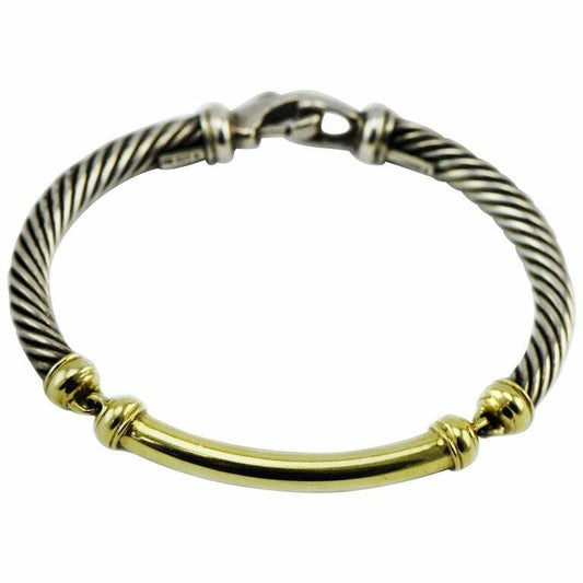 David Yurman 14 Karat Yellow Gold and Sterling Silver Cuff Cable Link Bracelet