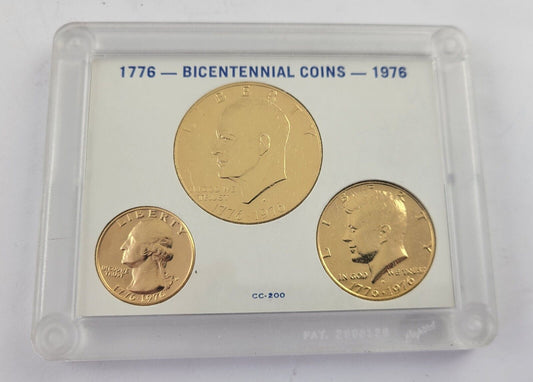 1976 Bicentennial (3) Coin set 24k Gold Plated Vintage Capital Holder Quarter