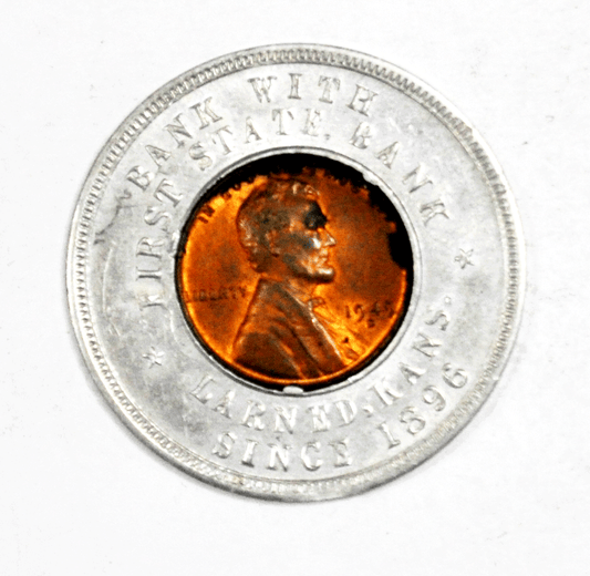 Bank First State Bank Larned Kansas 1949 D 1c Wheat Keep Never Go Broke 35mm