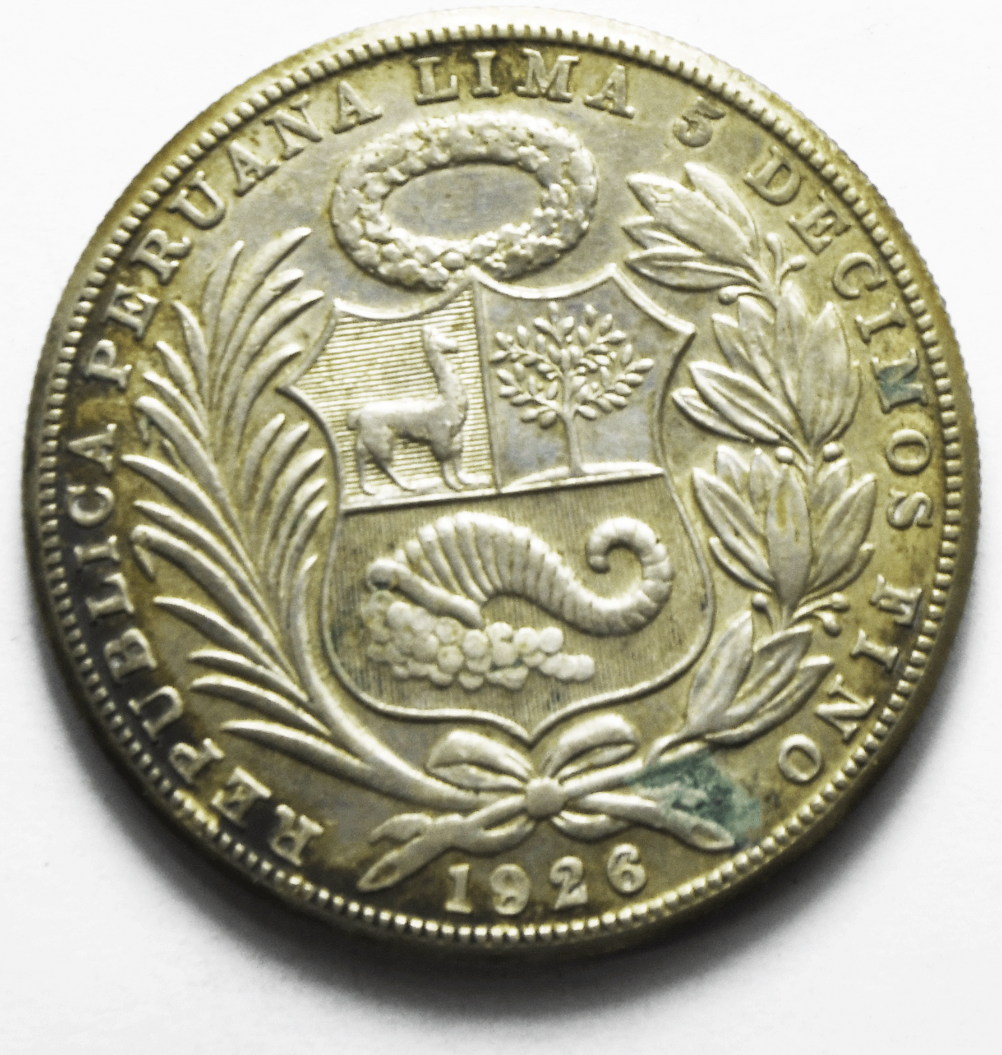 1926 Peru One Sol Silver Coin KM# 218.1