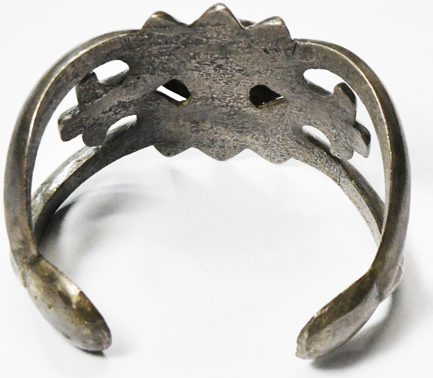 Antique Sterling Sand Cast Spiked Edge Turquoise Scroll Cuff Bracelet 52mm