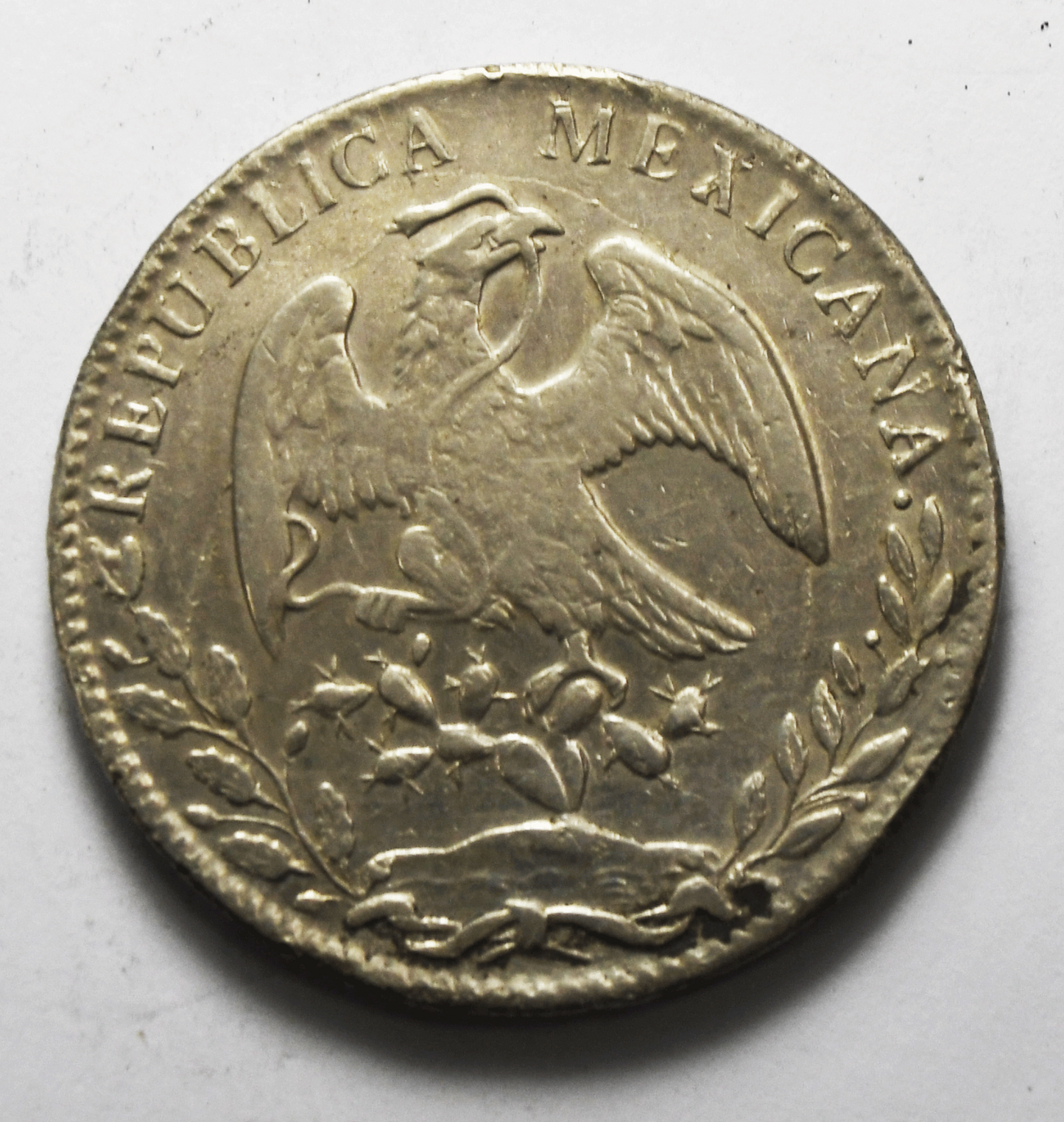 1883 AM Mexico Second Republic 8 Eight Reales Silver Coin  KM# 377.3