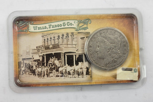 1900-O Morgan Silver Dollar in Littleton holder Wells, Fargo & Co.