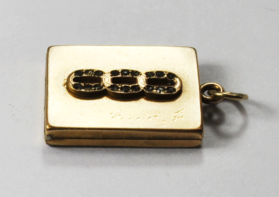 Gold Filled W&H Co Rhinestone Locket Rectangle Pendant 30mm x 21mm