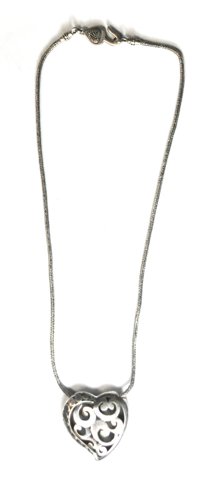 Sterling Silver & Gold Heart Filigree Dot Stripe 33mm Pendant 2mm 18" Necklace