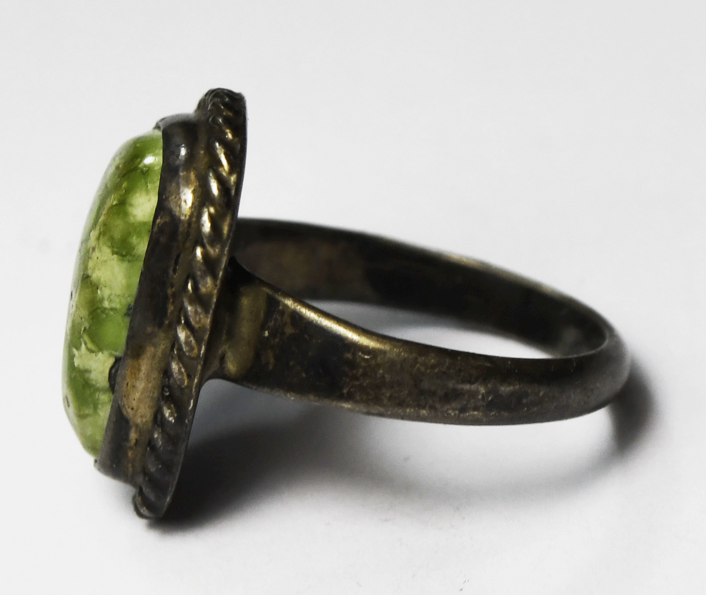 Sterling Silver Vintage Green Turquoise Triangle Ring 19mm Size 7