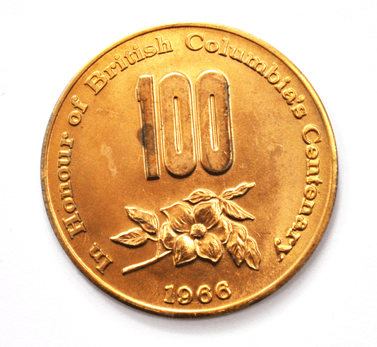 1967 British Columbia Centenary Medal Token 39mm Canada 100 Flower