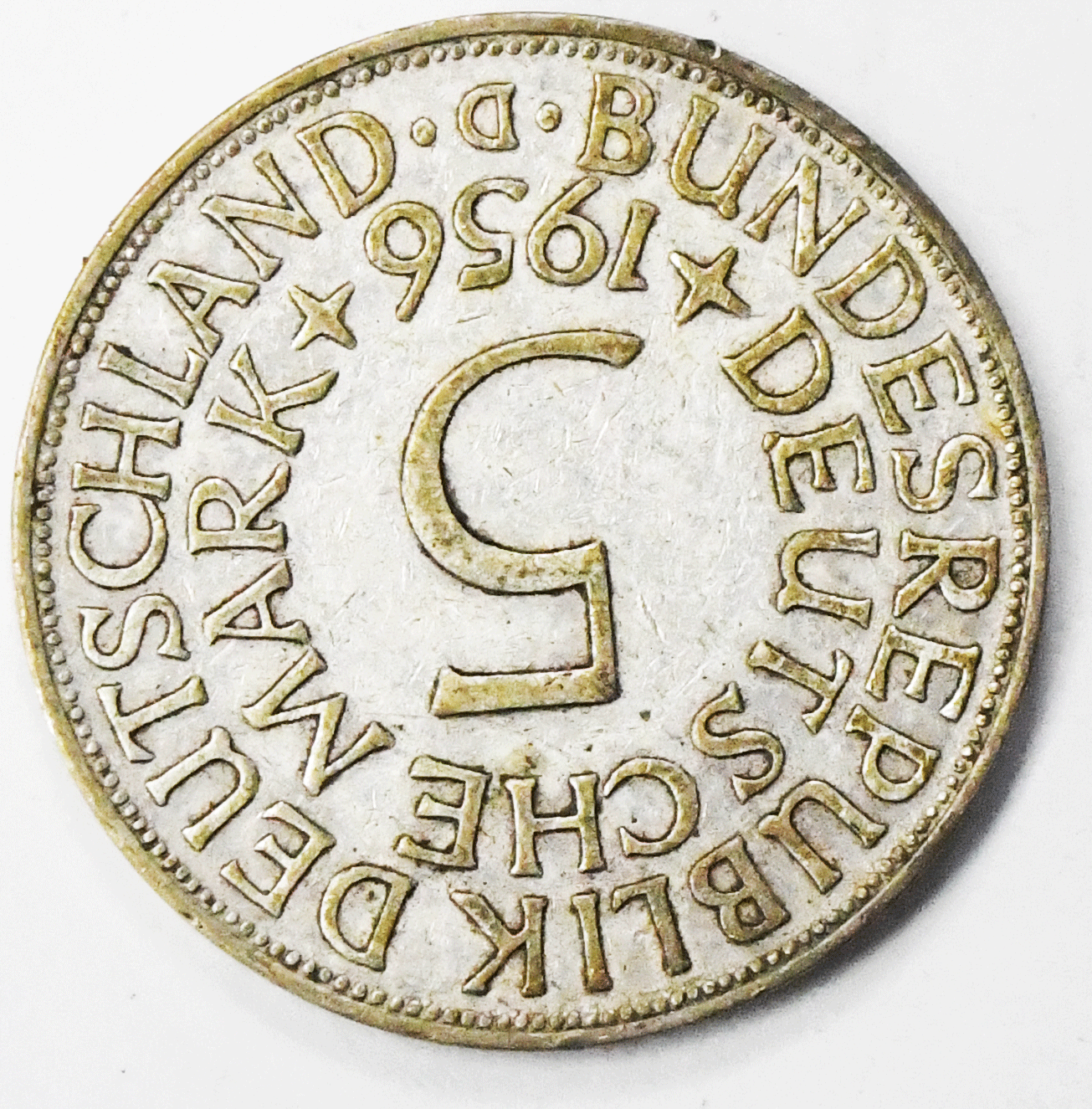 1956 D Germany Federal Republic 5 Five Mark Silver Coin KM# 112.1