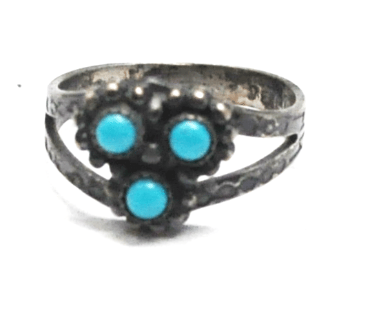 Antique Sterling Silver 3 Dot Turquoise Cluster Ring 10mm Size 5