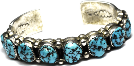 Sterling Silver R Bennett Turquoise Chunk Cuff Bracelet 6.5" Wrist 13mm  68g