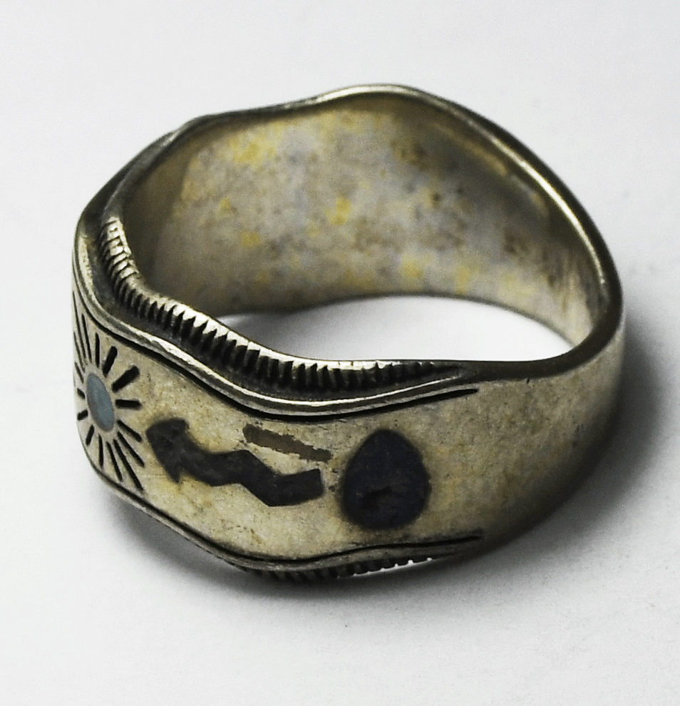 Sterling Silver Carolyn Pollack Chip Inlay Story Teller Ring 11mm Size 7-1/2