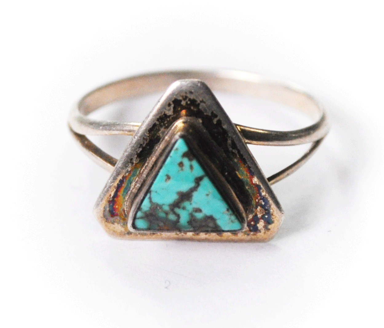 Sterling Silver DESB Triangle Turquoise 13mm Size 7-1/2 Solitaire Ring